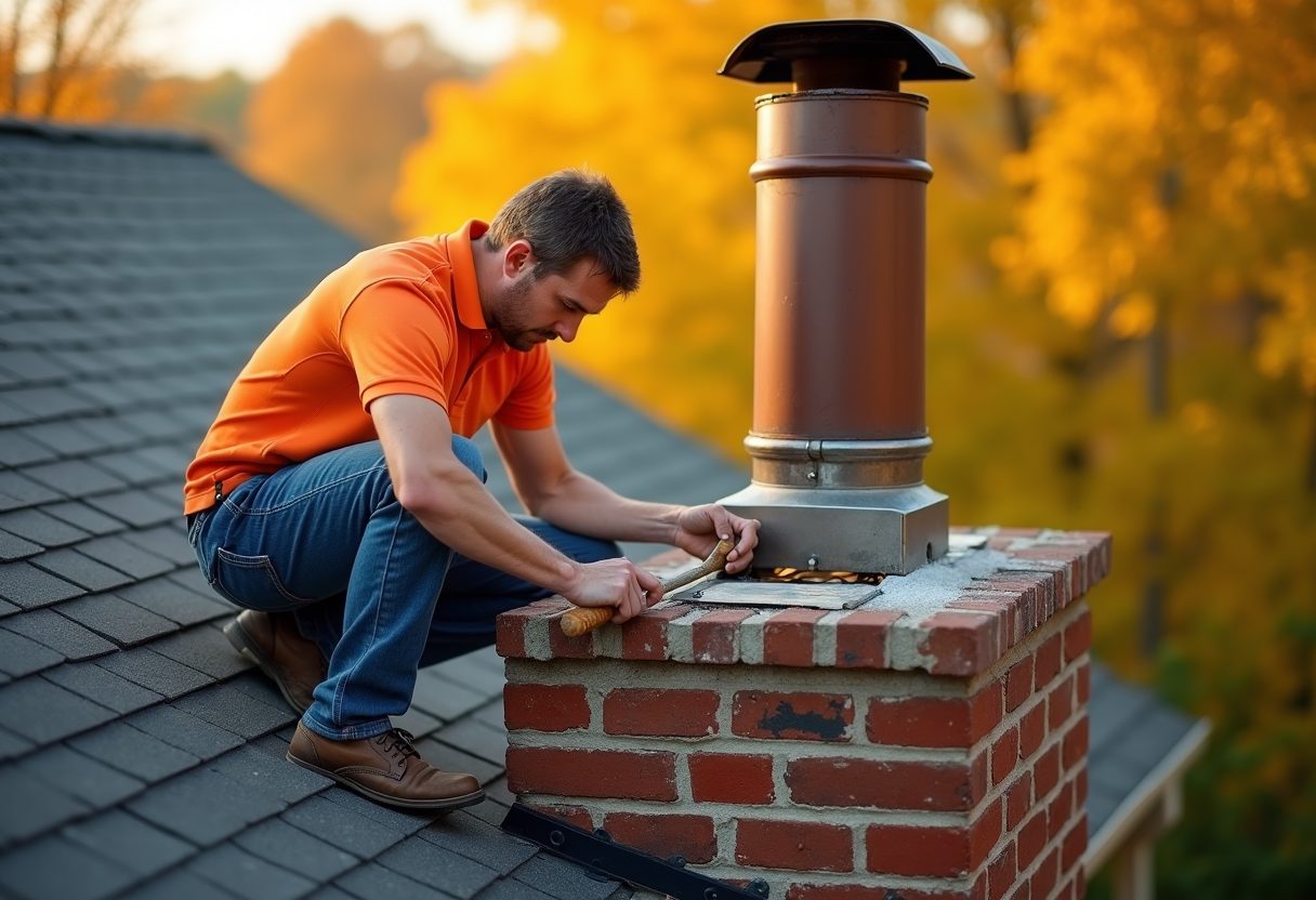 Technician repairing a brick chimney crown — Clinton